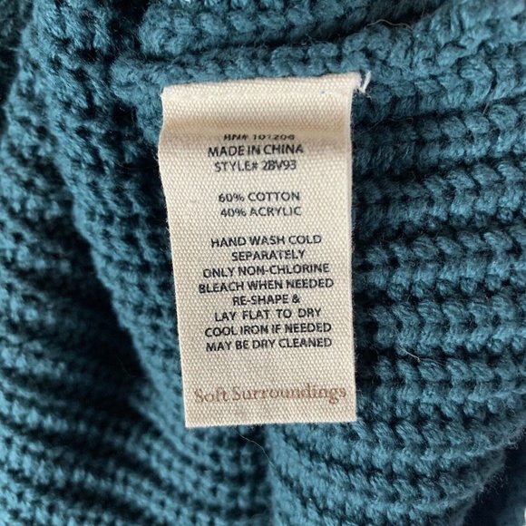 Soft Surroundings Highland Sweater Women's Medium Teal Cotton Chunky Knit 8538 - Picture 6 of 8